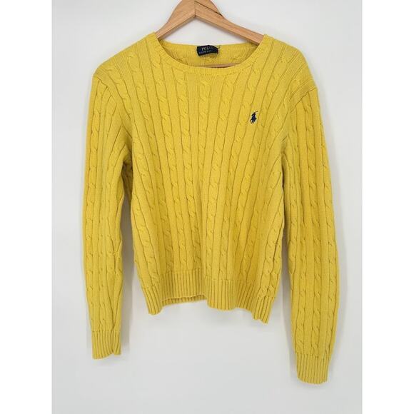 Polo Ralph Lauren Sweater Womens XL Yellow Cable Knit Pullover Preppy Old Money - Picture 1 of 9